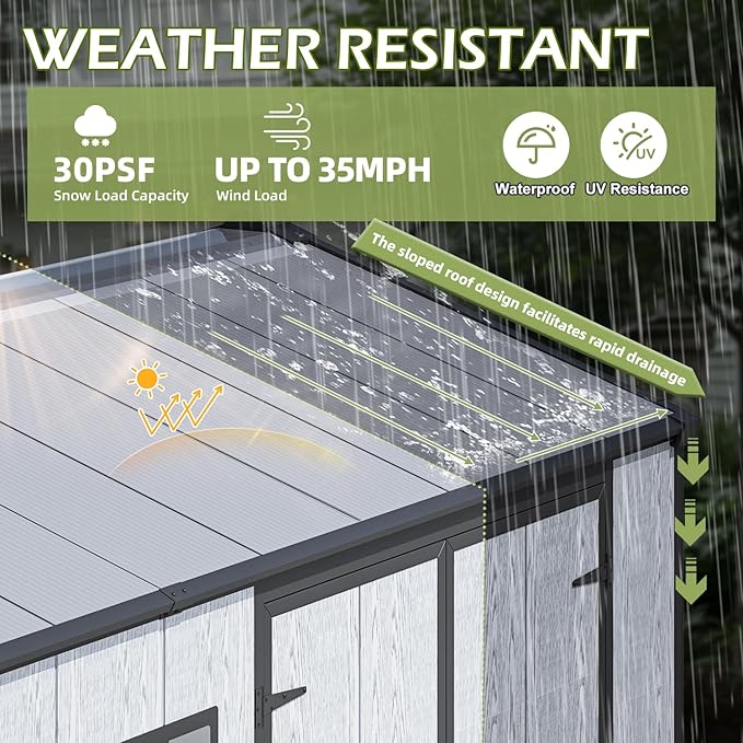 10 x 8 FT Resin Outdoor Storage Shed, All-Weather Plastic Garden Shed with Windows, Lockable Doors & Floor, Plastic Tool Shed for Poolside, Backyard, Patio