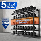 FLEXIMOUNTS 60" W Garage Shelving, 5 Tier Storage Shelves Load 1500LBS, Adjustable Garage Shelving Heavy Duty, Metal Shelves Unit for Basement, Warehouse, 60" W x 72" H x 24" D, Black