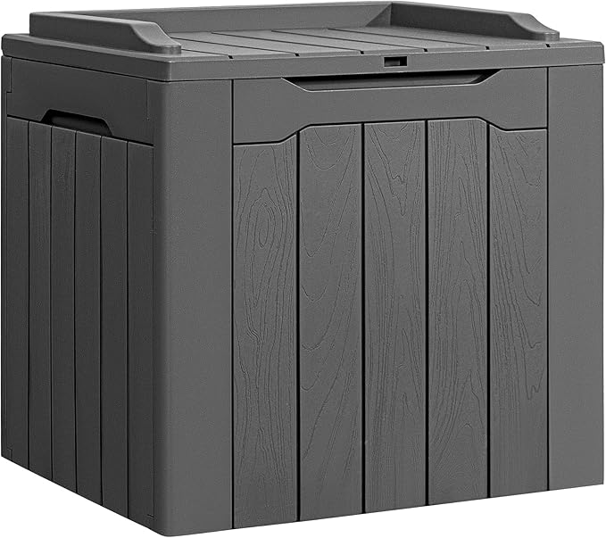 Flamaker Deck Box 31 Gallon Waterproof Resin Small Deck Box with Lid, Indoor Outdoor Package Delivery Box, Organization and Storage for Patio Furniture, Garden Tools, Outdoor Cushions (Grey)