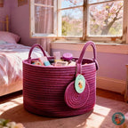 Modern Granny Small Cotton Rope Laundry Basket 16x10 Inch Dual Secure Woven Handle for Living Room Closet Clothes Blanket Organization