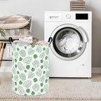 QUEENLALA Large Storage Basket,Laundry Hamper/Bathroom/Home Decor/Collapsible Round Storage Bin,Boys and Girls Hamper/Boxes/Clothing(Round-Green Leaf)