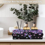 Narrow Storage Bin Toilet Tank Topper Baskets Universal Fabric Baskets Rectangular Foldable Storage Caddy Container for Towels Bathroom Essentials, Blue Violet Hummingbird Flower Black