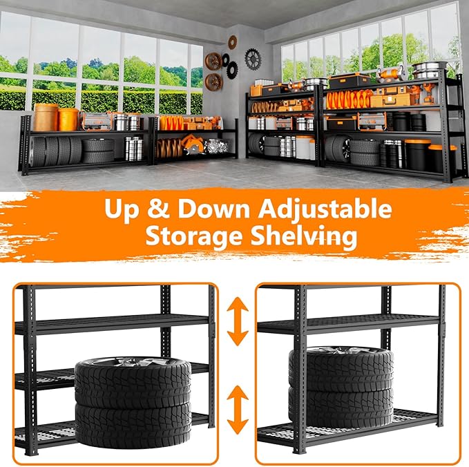 Storage Shelves Heavy Duty, 48" L x 18" W x 60" H Garage Wire Shelving Unit Loads 2640LBS, 4-Tier Adjustable Metal Industrial Utility Shelf Rack for Kitchen, Laundry Room, Pantry, Warehouse, Basement