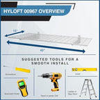 Hyloft 00967 2-Pack Heavy Duty Steel Garage Shelving, 45”x 15” Wall Mounted Shelve,Max Shelf Load 200 Pounds, White Powder Coated