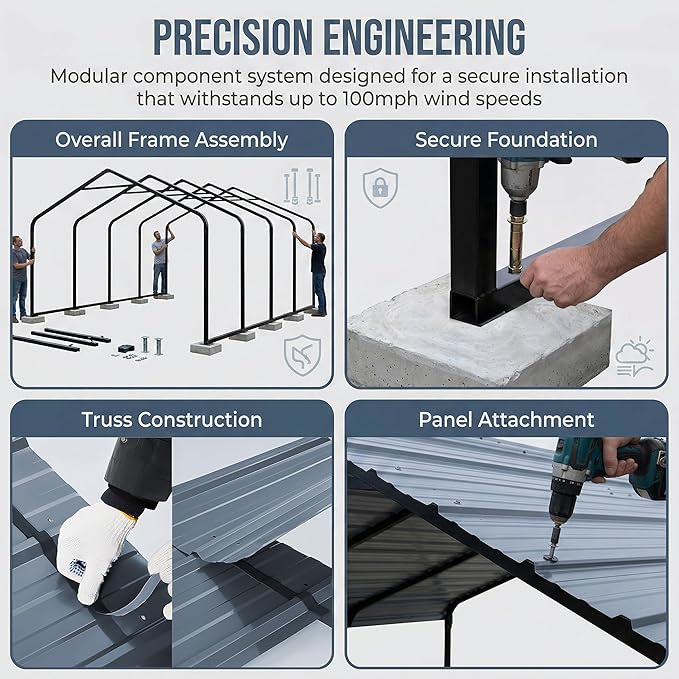 10x20 FT Heavy Duty Metal Carport - Galvanized Steel Car Shelter Garage Kits for 1 Car, RVs, Boats & Outdoor Storage