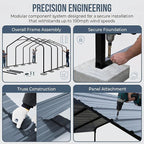 12x20 FT Heavy Duty Metal Carport - Galvanized Steel Car Shelter Garage Kits for 1 Car, RVs, Boats & Outdoor Storage