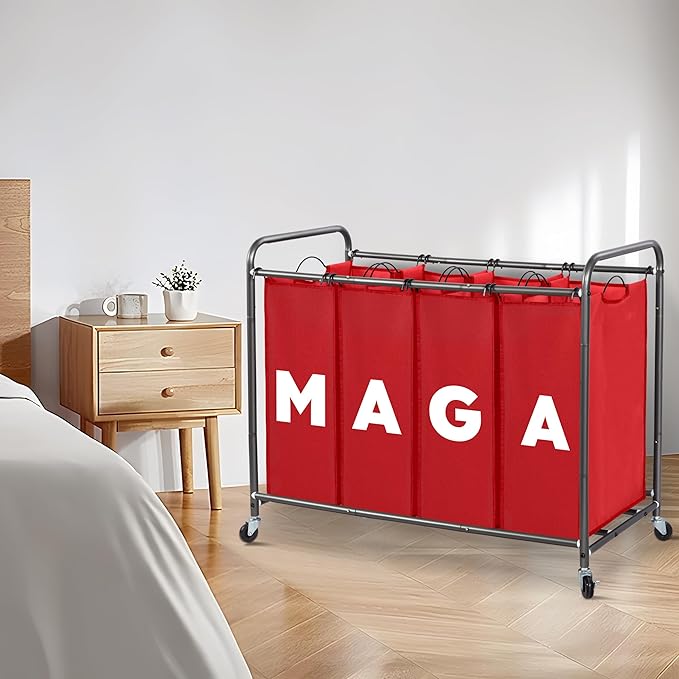 Laundry Sorter Hamper with Wheels, Laundry Basket Sorter 47.8 Gal (181L), Heavy-Duty Rolling Cart with Lockable Wheels and Removable Bags, Laundry Cart 4 Sections, RED