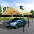 Caravan Canopy Mega Domain Carport with Waterproof Polyethylene Top, Durable Steel Frame, Compression Lock, and Easy Assembly, 10 by 20 Feet, Tan