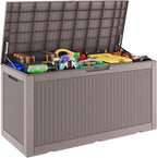 Outdoor Storage Box, Resin Deck Boxes Indoor and outdoor, Waterproof Storage Box Lockable Lid (Grey, 101 Gallon)