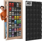 Over the Door Shoe Organizer,40-Pocket Hanging Shoe Rack for Closet Door,Shoes Storage Holder Hanger with Large Mesh Pocket for Women Men Shoes,Flip Flops(Black)