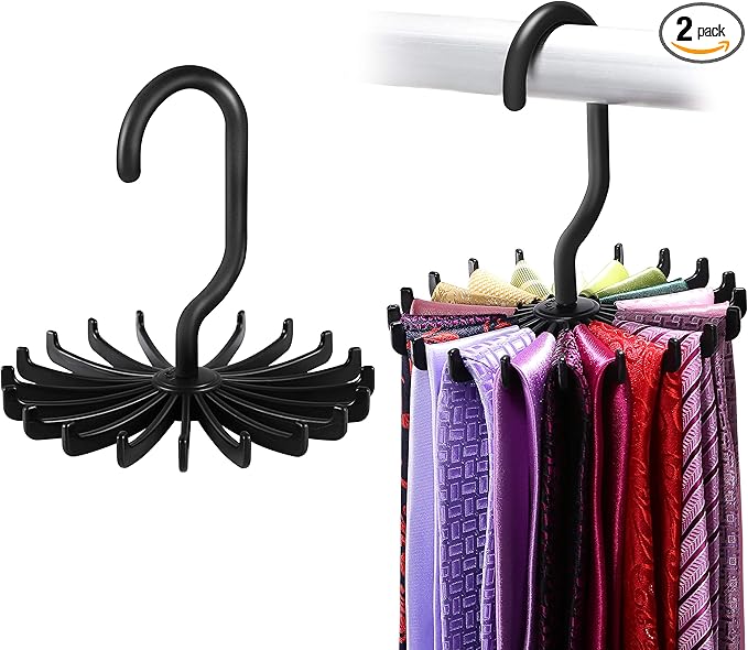 IPOW 2 Pack Updated Twirl Tie Rack Belt Hanger Holder Hook for Closet Organizer Storage