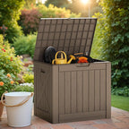 Greesum 40 Gallon Outdoor Deck Box with Lock, Resin Storage Chest for Patio Furniture Cushions, Garden Tools, Pool Toys, Waterproof & UV Resistant, Large Capacity, Light Coffee