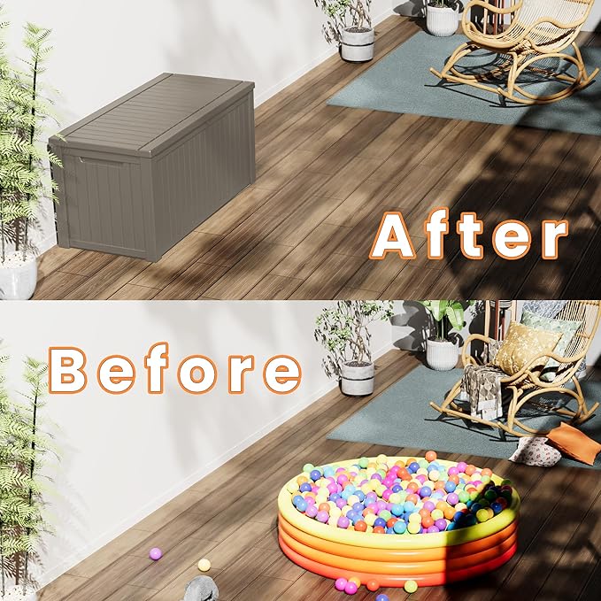 Outdoor Storage Box Waterproof, 150 Gallon Lockable Resin Deck Box Large, Patio Storage Bin for Pool Accessories Cushion Furniture, Garden Tools, UV-Resistant Outside Delivery Grey