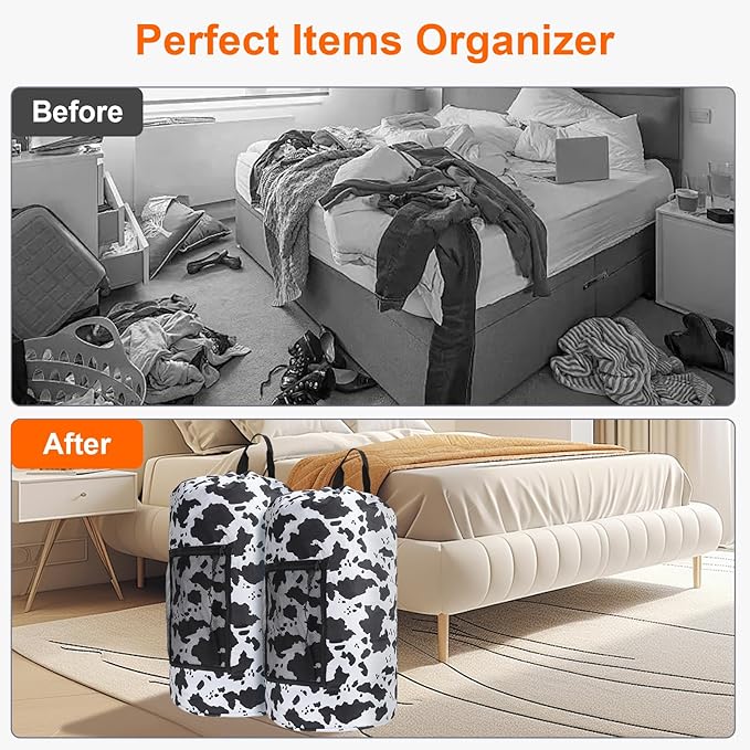 Laundry Bag Backpack Durable Laundry Bag with Shoulder Straps and Mesh Pockets Portable Laundry Dirty Clothes Hamper Bag for College Dorm (Cow Print)