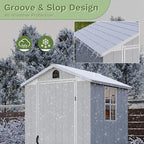 Patiowell 4' x 4' Outdoor Storage Shed with Floor, Plastic Shed Outside Resin Tool Shed with Window and Lockable Door for Backyard Garden Patio Lawn, Light Gray
