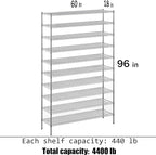 18" Deep x 60" Wide x 96" Height Wire Shelving Kit | 10-Tier | NSF Commercial Storage Rack Unit