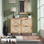 Shoe Storage Cabinet, Boho Shoe Organizer with 4 Flip Drawers & Rattan Design,Farmhouse Freestanding Hidden Slim Narrow Shoe Rack Cabinet for Entryway, Foyer,Hallway,Natural