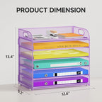 6 Tier Paper Organizer, Purple Letter Tray with Handle, Mesh Desk Organizer, Metal File Organizer, Office Desk Accessories for Home, Office, Classroom, School