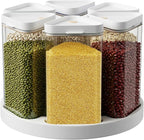 6-Grid Rotating Grain Storage Bins & Pantry Food Organizer, Dry Food Canister Set for Cereal, Grain, Snacks, Coffee Beans, Kitchen Countertop Storage