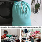 Heavy Duty Laundry Bag with Drawstring and Handle, Extra Large Travel Dirty Clothes Bag for Laundromat and Household, Durable Rip-Stop Laundry Hamper Liner, 28 x 40 Inch by SANFERGE, Turquoise