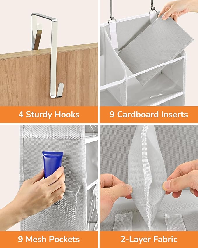 ULG Over the Door Organizer, 5-Tier Extra Large Hanging Storage with 10 Mesh Pockets, 100 lbs Capacity, Heavy Duty Door Organizer for Closet, Bedroom, Nursery Light Grey