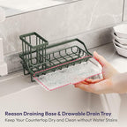 SWTYMIKI Sink Caddy Sponge Holder - Kitchen Sink Organizer with High Brush Holder for Countertop to Hold Dish Soaps and Sponges, Stainless Steel, Green