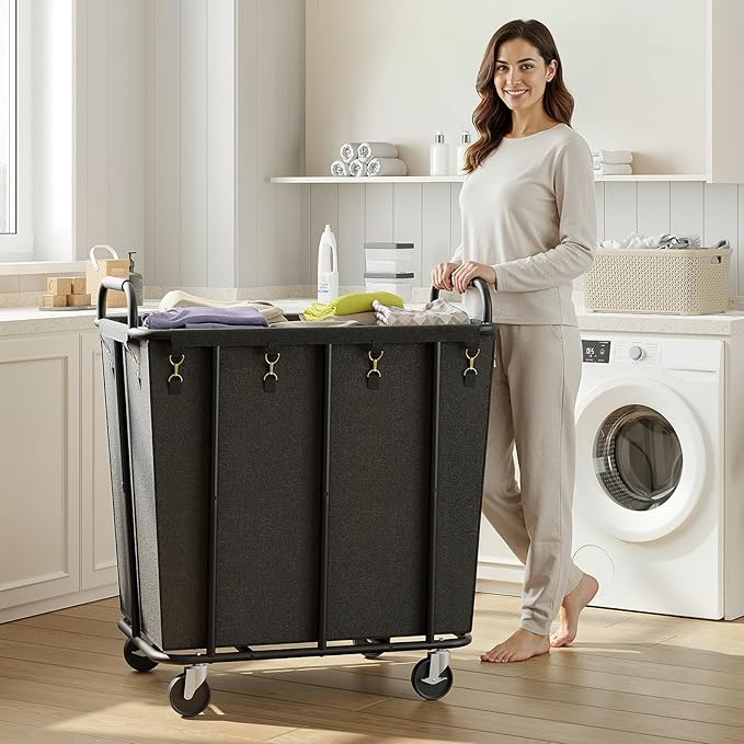 HOOBRO 106 Gal (400 L) Laundry Hamper with Lockable Wheels, Heavy Duty Rolling Laundry Cart, Laundry Sorter with Removable Bag, Laundry Basket Organizer, Waterproof Oxford Cloth, Black BB20XY01