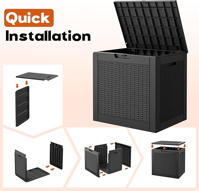 Outdoor Storage Box, Resin Deck Boxes Indoor and outdoor, Waterproof Storage Box Lockable Lid (Black, 31 Gallon)