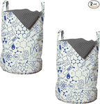 Ambesonne Cartoon Laundry Bag Pack of 2, Science Chemistry Geometry Math Nerd Geek and Genius Themed Design Art, Hamper Basket with Handles Drawstring Closure, 13" x 19", Blue and Ivory