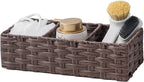 Toilet Tank Topper Paper Basket Multiuse Hand Woven Plastic Wicker Basket Bins with Divider for Shelves Rustic Farmhouse Bathroom Decor Countertop Organizer Storage