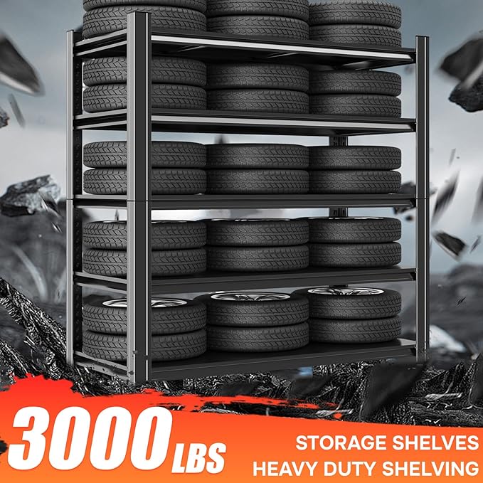 72"Hx39.4"W Metal Garage Shelving Unit, 5-Tier 72"H x 39.4"W x 15.7"D Heavy Duty Storage Shelves, Adjustable, Rust-Resistant Utility Rack for Kitchen, Pantry, Basement, Easy to Assemble,Black