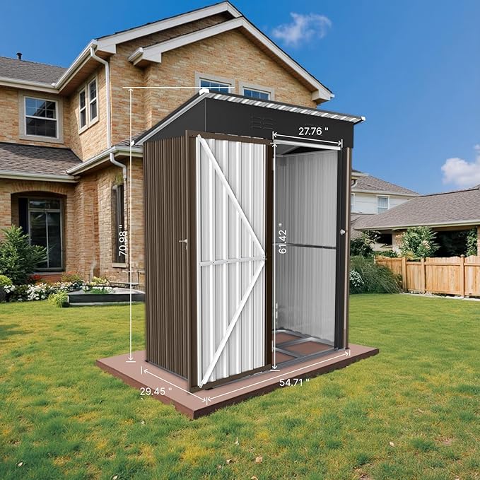 5' x 3' Outdoor Storage Shed, Sturdy Metal Building w/Floor and Lockable Doors for Garden, Backyard, Poolside and Lawn, Brown