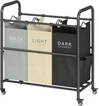 Tajsoon 3 Bag Laundry Sorter Cart, Laundry Hamper Sorter Basket with Heavy Duty Lockable Rolling Wheels for Clothes Storage, 3 Colors