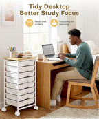 Homde Rolling Storage Drawer Cart: 8-Drawer Sort to Clear Desk & Dresser Clutter - Anti-Fall Smooth Glide Prevents Spill-Out During Daily Grab - Lockable Wheels Keep It Steady