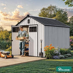 YITAHOME 8x10 FT Outdoor Storage Shed with Floor, Extra Thick Plastic Garden Shed for Bikes, Tools and Pool Supplies, Outdoor Resin Shed with Door Window Insert & Vents for Patio, Lawn, Backyard, Gray