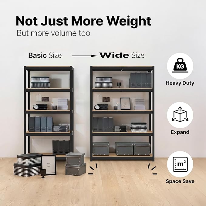 HOMEDANT House 5 Tier Heavy Duty Garage Shelving Adjustable Metal Rack Storage Shelves Standing Shelf Unit Organizers Pantry Closet Office (1, Black, 48.1" W x 16.5" D)