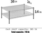 24" Deep x 36" Wide x 14" Height Wire Shelving Kit | 2-Tier | NSF Commercial Storage Rack Unit