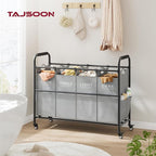 Tajsoon 4 Bag Laundry Sorter Cart, 4 Section Laundry Hamper Sorter with Heavy Duty Lockable Rolling Wheels, Laundry Separator Hamper with Removable Bags for Dirty Clothes Storage, Grey