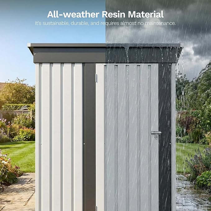 Devoko 5 x 3 FT Metal Storage Shed with Floor Frame Waterproof Garden Tool Shed with Lockable Door, Outdoor Shed Storage House for Backyard Patio Lawn, White