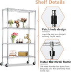 BestOffice | 4-Tier Wire Storage Shelves with Wheels | 36x14x62 | Chrome | Adjustable Racks | Heavy-Duty Metal Shelf, Holds Upto 500 lbs | No-Tool Assembly | Ideal for Home & Garage Shelving
