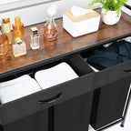 Laundry Sorter 3 Section, 180L Laundry Hamper Basket with Shelf and 2 Drawers, 3 Compartment Clothes Storage Organizer Cart, Pull-Out Removable Oxford Fabric Bags, Black