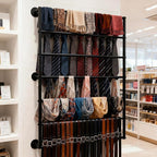 Wall Mounted Display Rack, 7-Layer Wrapping Paper Ribbon Organizer Scarves Tie & Scarf Rack Belts Towel Holder Necktie Hijab Stand Metal Shelving for Home, Retail Stores, Flower Shop