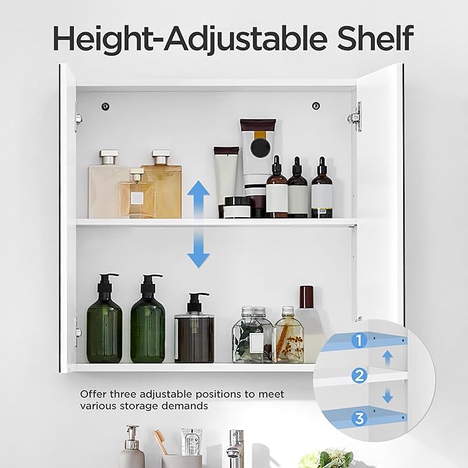 Yaheetech Bathroom Mirror Cabinet, Medicine Cabinet with 2 Frameless Mirrored Doors, Wall-Mounted Storage Cupboard with Adjustable Shelf for Living Room, Laundry Room, Mudroom