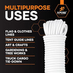 Plastic Clothesline - 50' Plastic Clothes Line - White Outdoor Weather Resistant - Synthetic Cord for Hanging and Drying Clothing & Laundry - Plastic Rope Clothes Line String for Pulley 6 Pack