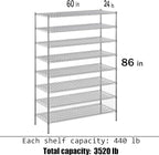 24" Deep x 60" Wide x 86" Height Wire Shelving Kit | 8-Tier | NSF Commercial Storage Rack Unit