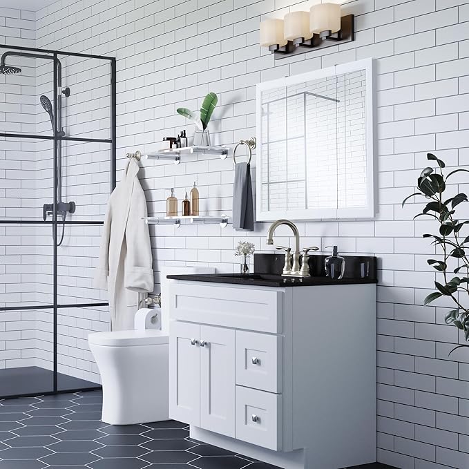 Design House 545103-WHT Wyndham Medicine Cabinet – Durable White Assembled Frame – Bathroom Wall Cabinet with Mirrored Door, 36-Inch – 4.75" X 36" X 30", White, 1 Count, Tri-View