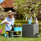 Flamaker Deck Box 31 Gallon Waterproof Resin Small Deck Box with Lid, Indoor Outdoor Package Delivery Box, Organization and Storage for Patio Furniture, Garden Tools, Outdoor Cushions (Grey)