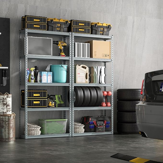 Giantex 5-Tier Storage Shelves, Height Adjustable Metal Storage Utility Rack Shelf with Anti-Tipping Device, Heavy Duty Garage Shelving for Warehouse, Basement, Kitchen, 35.5" x 12" x 72", Grey