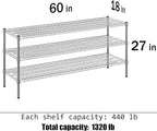 18" Deep x 60" Wide x 27" Height Wire Shelving Kit | 3-Tier | NSF Commercial Storage Rack Unit