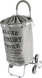 dbest products Stair Climber Laundry Trolley Dolly, Grey Laundry Bag Hamper Basket cart with wheels sorter